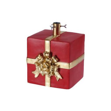 Base per albero di Natale modello pacco dono rosso e oro 25x23x h32,5 cm