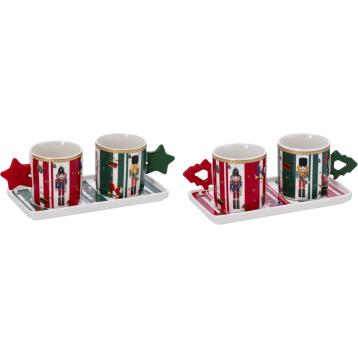 Set 2 tazzine con vassoio in porcellana New Bone China tazzine d5,5 x h6 cm vassoio 16,5x8x h1,5 cm
