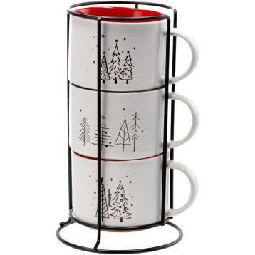 Set 3 tazze in ceramica con supporto in ferro 358 ml d9,5 x h7,5 cm