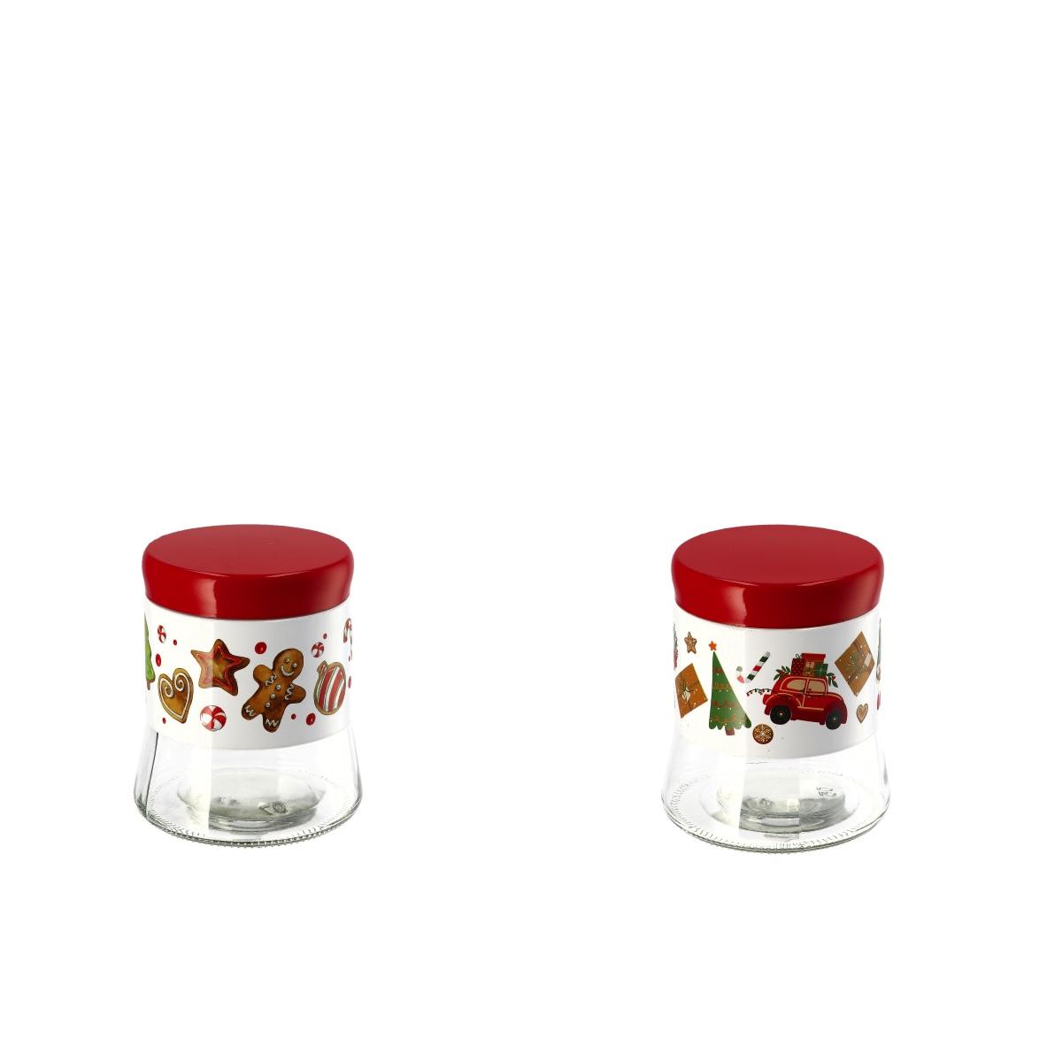 Barattolo natalizio in vetro con coperchio in alluminio d11,5 x h13,5n cm