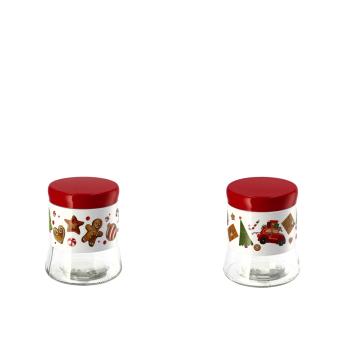 Barattolo natalizio in vetro con coperchio in alluminio d11,5 x h13,5n cm