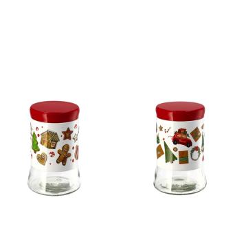 Barattolo natalizio in vetro con coperchio in alluminio d11,5 x h18 cm