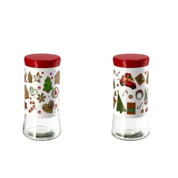 Barattolo natalizio in vetro con coperchio in alluminio d11,5 x h23,5 cm