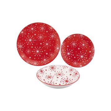 Servizio piatti natalizio in ceramica 18 pz piano d26,5 cm  fondo d20 cm frutta d20 cm