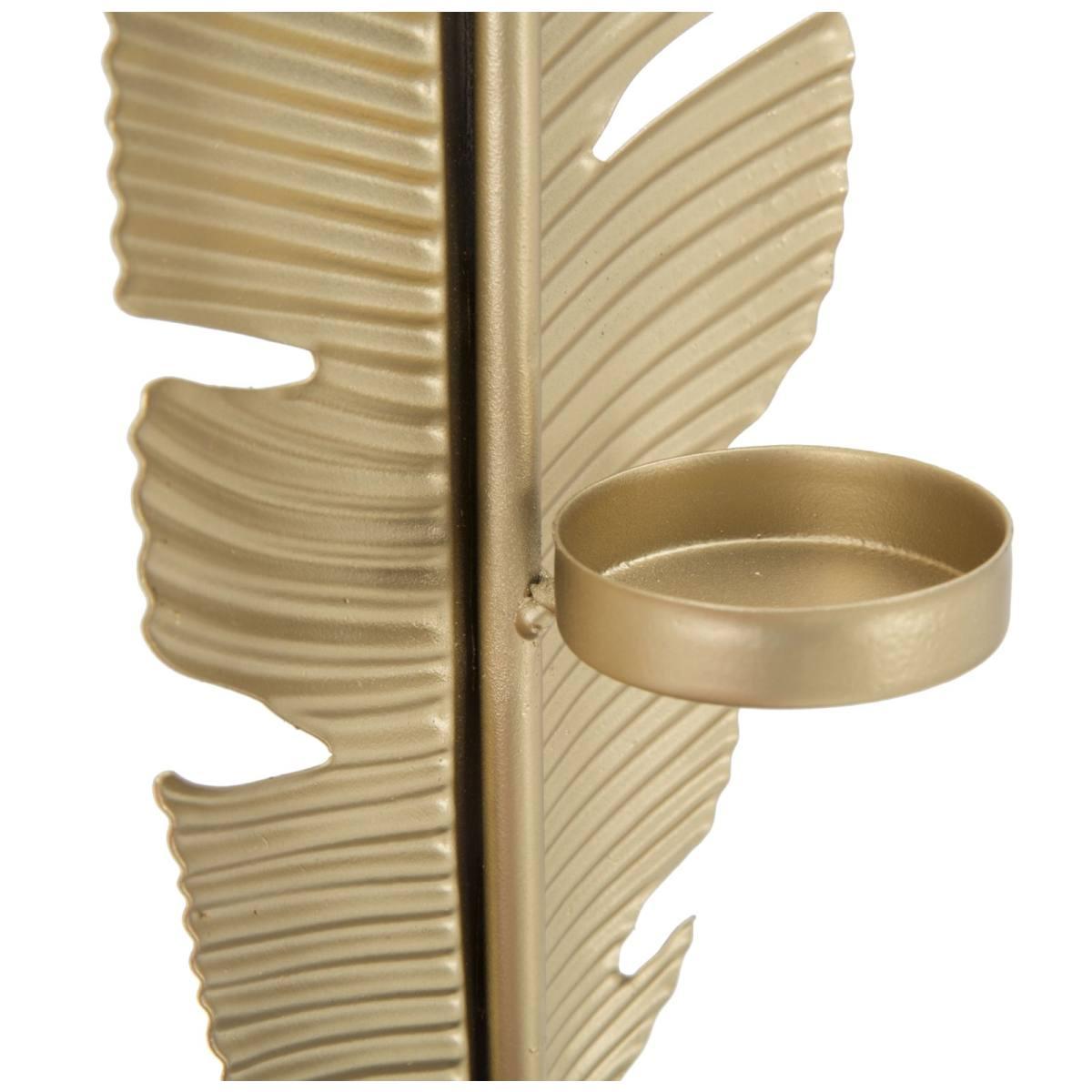Scultura foglia c/porta candela glam cm 10x10x34 min 2