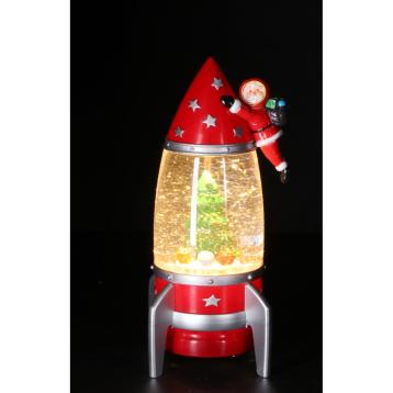 Razzo spaziale natalizio in plastica con LED funzionamento a pila 3AA o tramite cavo DC - USB-C 12x11x h27,5 cm