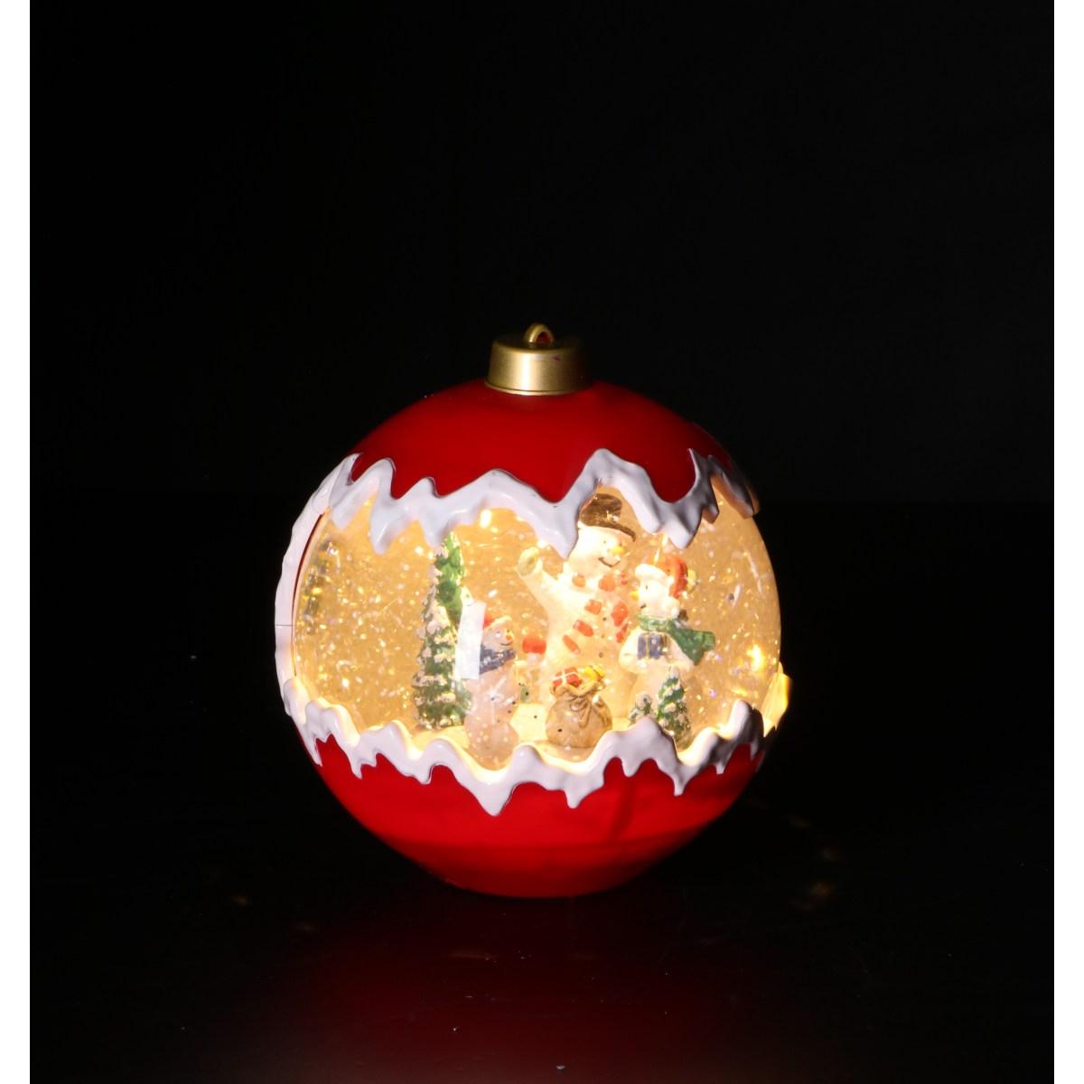 Pallina di Natale in plastica con LED e musica funzionamento a pila 3AA o tramite cavo DC - USB-C d15 x h16 cm