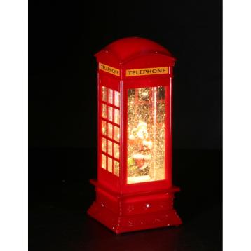 Cabina telefonica natalizia in plastica con LED e musica funzionamento a pila 3AA o tramite cavo DC - USB-C 10,5x10,5x h26,5 cm