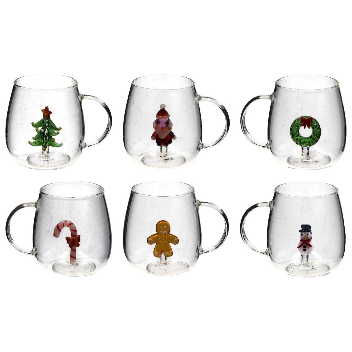 Tazza in vetro con figura natalizia in 3D 400 ml d8 x h8,5 cm