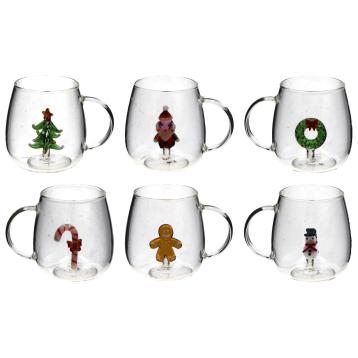 Tazza in vetro con figura natalizia in 3D 400 ml d8 x h8,5 cm