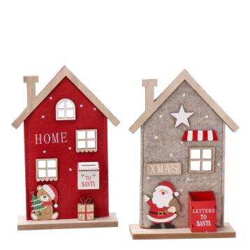 Decorazione natalizia in TNT con base in mdf modello casetta 16x5,5x h26 cm