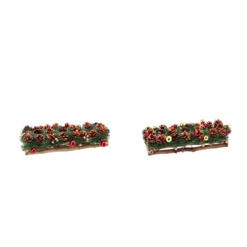 Porta tea light natalizio in legno con vasetti in vetro per 3 tea light 45x18x h9 cm
