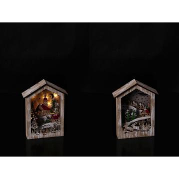 Decorazione natalizia in mdf modello casetta con 8 LED funzionamento a pila 2AAA 17x5x h22,5 cm