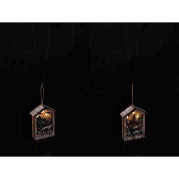 Decorazione natalizia in mdf modello casetta con 5 LED funzionamento a pila 2AAA 10x3,5x h13,5 cm