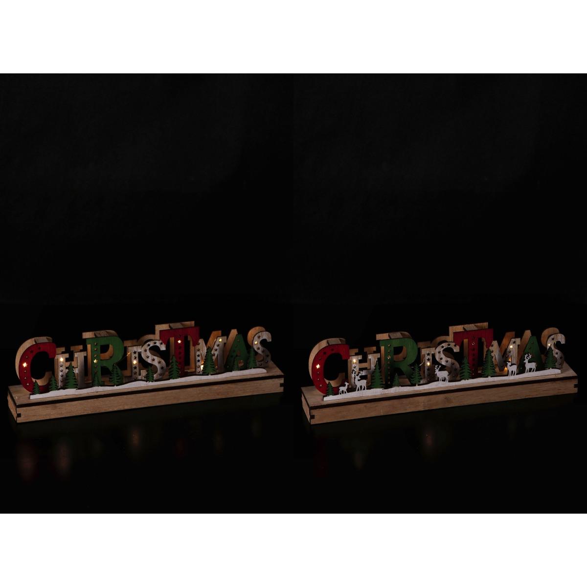Decorazione natalizia in mdf con 8 LED funzionamento a pila 2AAA 35x5x h9 cm