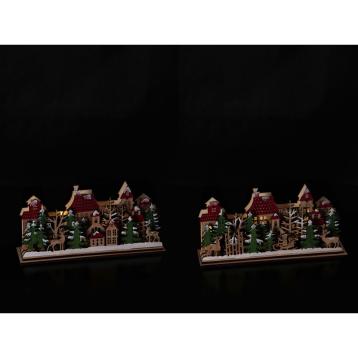 Decorazione natalizia in mdf modello paesaggio con 8 LED funzionamento a pila 2AAA 30x7,5x h13 cm