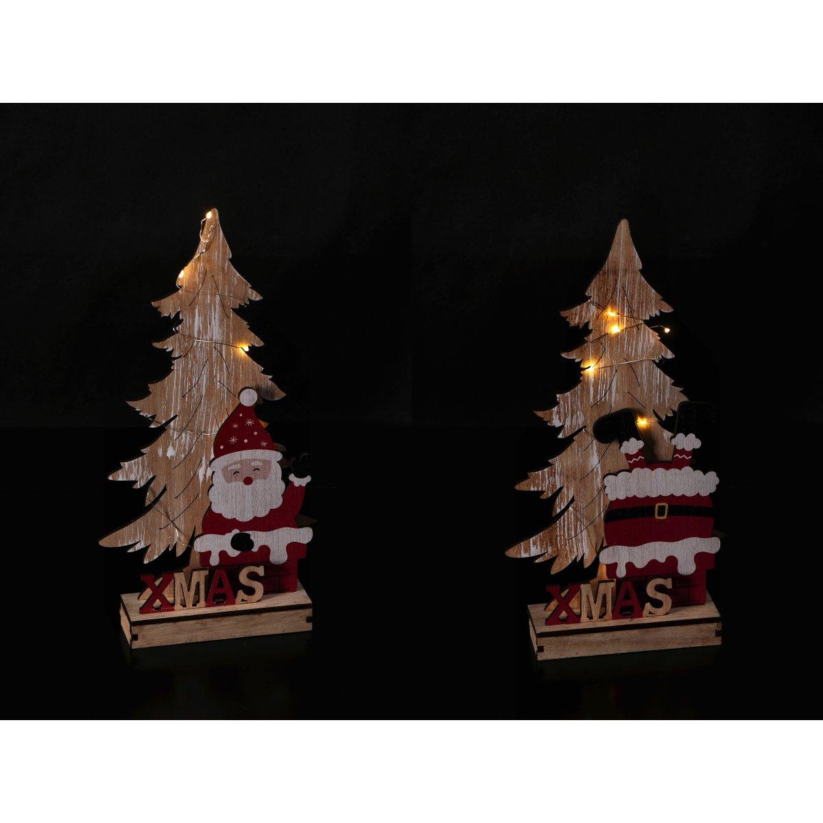 Decorazione natalizia in mdf modello albero con 8 LED funzionamento a pila 2AAA 18x5x h35cm