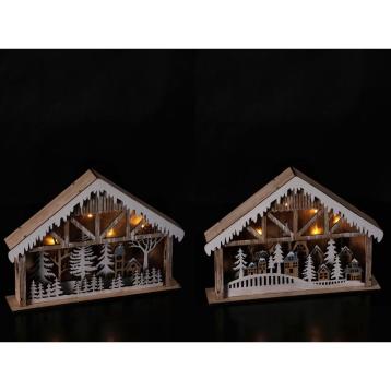 Decorazione natalizia in mdf modello casetta con 8 LED funzionamento a pila 2AAA 30x6x h22,5 cm