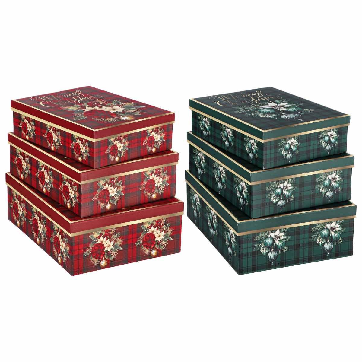 Set 3 scatole natalizie rettangolari in cartone 25x19x h7 cm / 27x21x h8,5 cm / 29x23x h10 cm