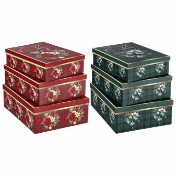 Set 3 scatole natalizie rettangolari in cartone 25x19x h7 cm / 27x21x h8,5 cm / 29x23x h10 cm