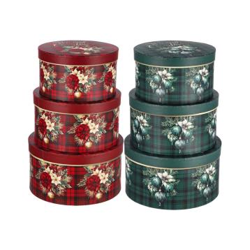 Set 3 scatole natalizie rotonde in cartone d21 x h12 cm / d23,5 x h13 cm / d26 x h14 cm