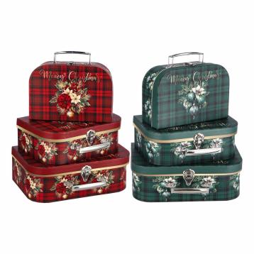 Set 3 valigette natalizie in cartone 22x15x h8,5 cm / 25,5x17,5x h9 cm / 29,5x19,5x h10 cm