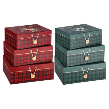 Set 3 scatole natalizie rettangolari in cartone 23x18x h9 cm / 25x20x h10 cm / 27x22x h11 cm