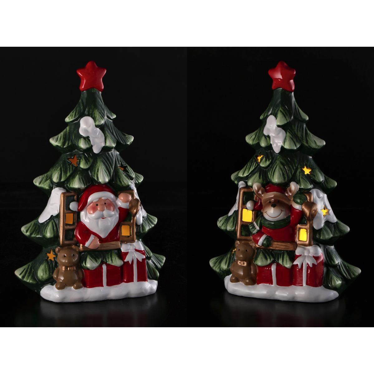 Decorazione natalizia in ceramica modello albero con LED funzionamento a pila 2LR44 17x9,5x h24,5 cm