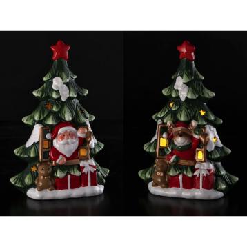Decorazione natalizia in ceramica modello albero con LED funzionamento a pila 2LR44 17x9,5x h24,5 cm