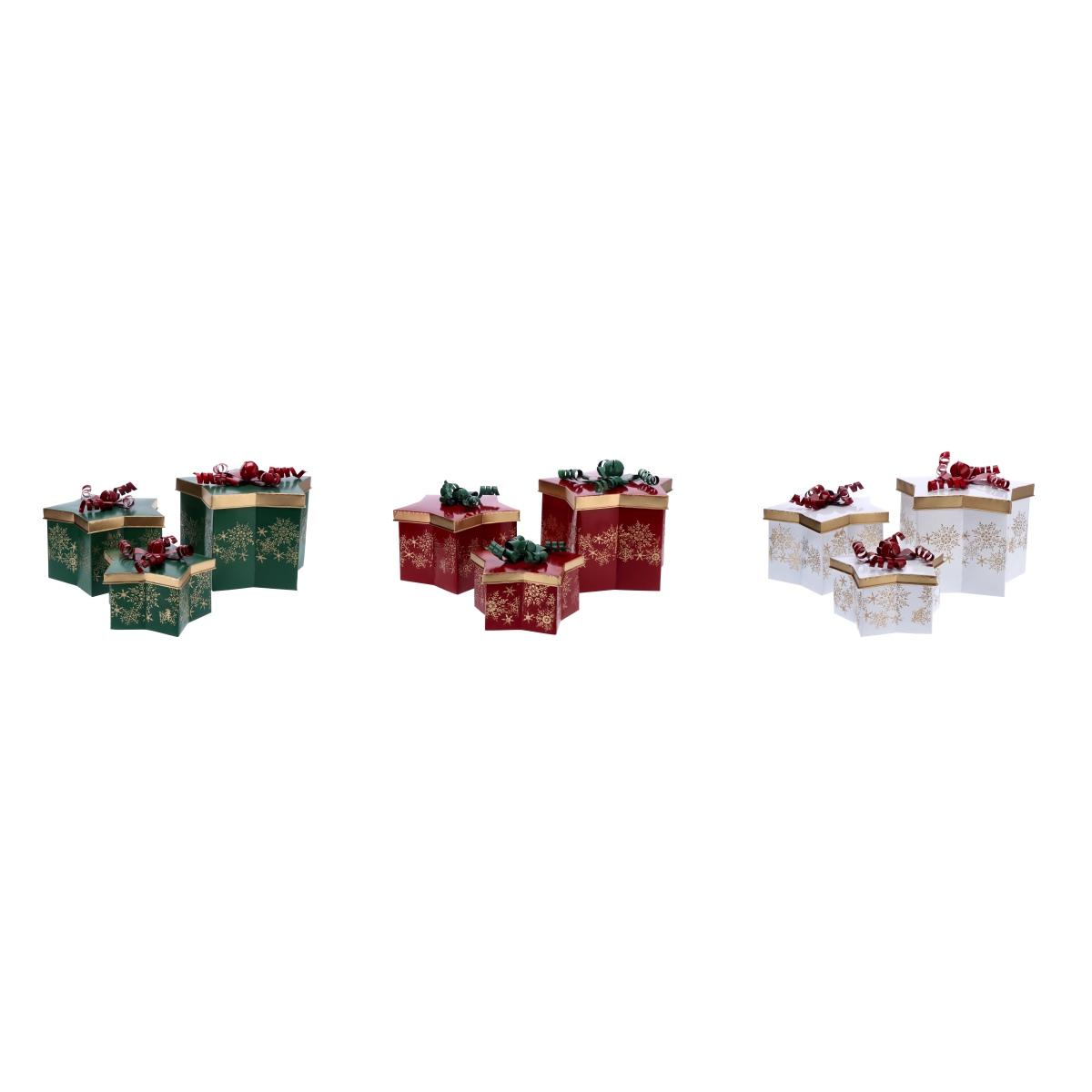 Set 3 scatole natalizie pacco dono in ferro modello stella 24x24x h15 cm / 29x29x h20 cm / 33x33x h26 cm