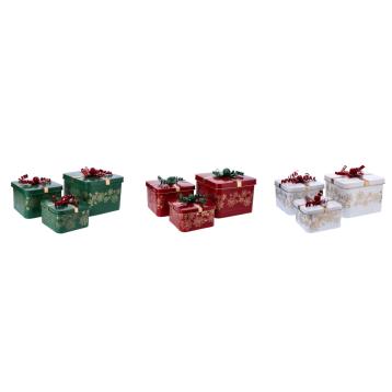 Set 3 scatole natalizie pacco dono in ferro 22x22x h16 cm / 26x26x h23 cm / 30x30x h26 cm