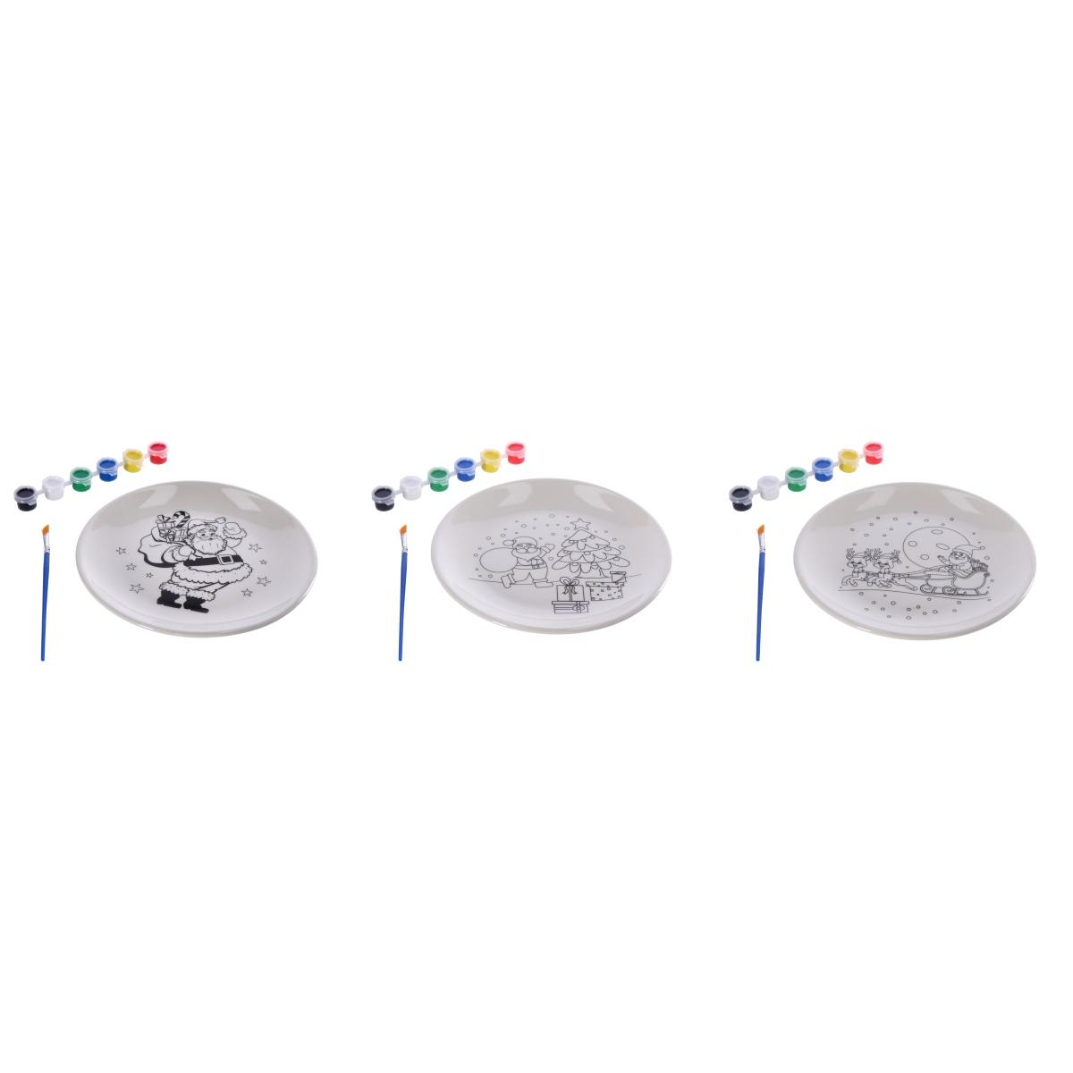 Piatto natalizio in ceramica da colorare con pennello e 6 tempere per decorazione d20,5 cm