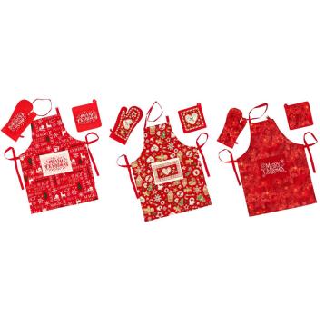 Set 3 pezzi da cucina in misto cotone Karima guanto presina e grembiule