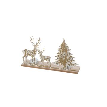 Decorazione natalizia in ferro e mdf con 2 porta candele  28x6 cm  h.17 cm