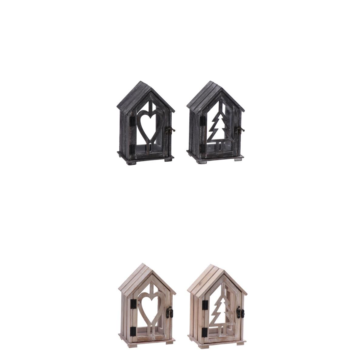 Lanterna portacandela natalizia in legno 16x12 cm  h.23 cm