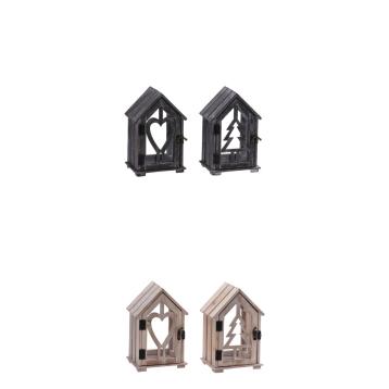 Lanterna portacandela natalizia in legno 16x12 cm  h.23 cm
