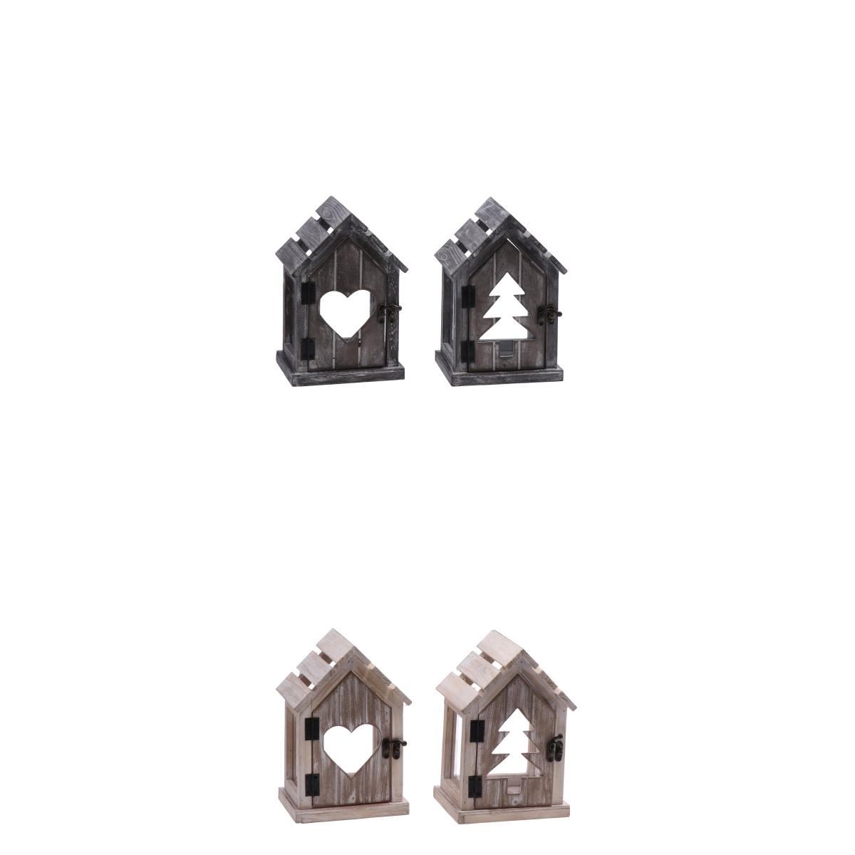 Lanterna portacandela natalizia in legno 16x12 cm  h.22 cm