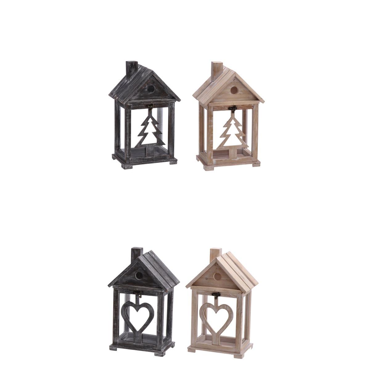 Lanterna portacandela natalizia in legno 20 x 14  cm  h.31 cm