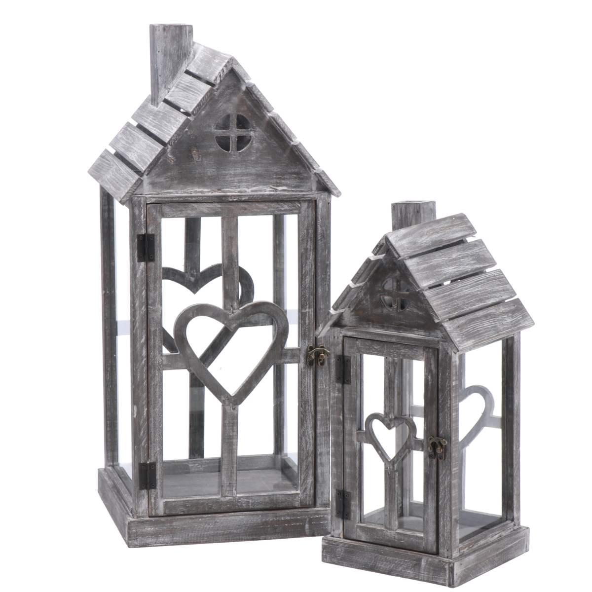 Set 2 lanterne portacandela natalizie in legno grigie