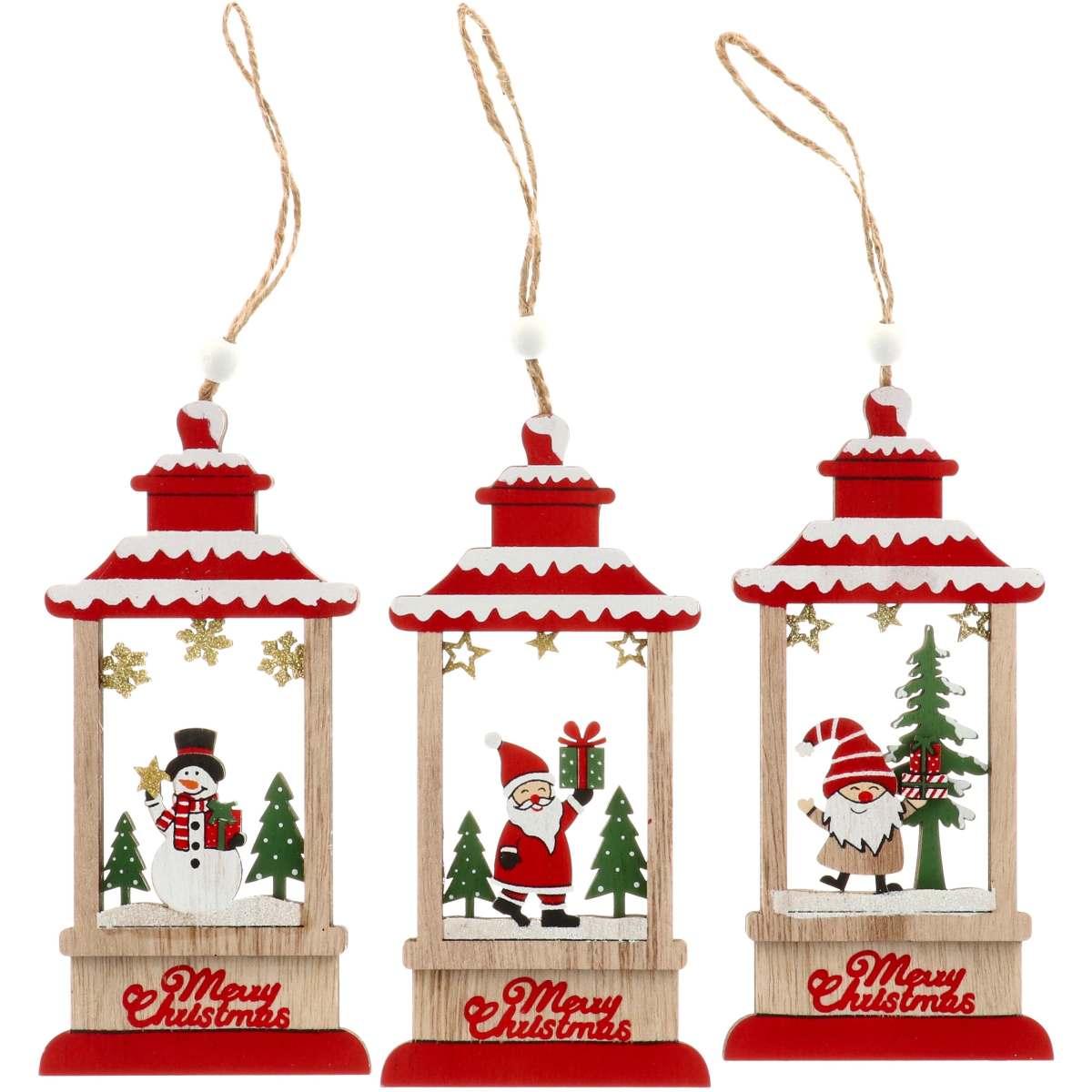 Decorazione natalizia in mdf da appendere lanterna 8x17 cm