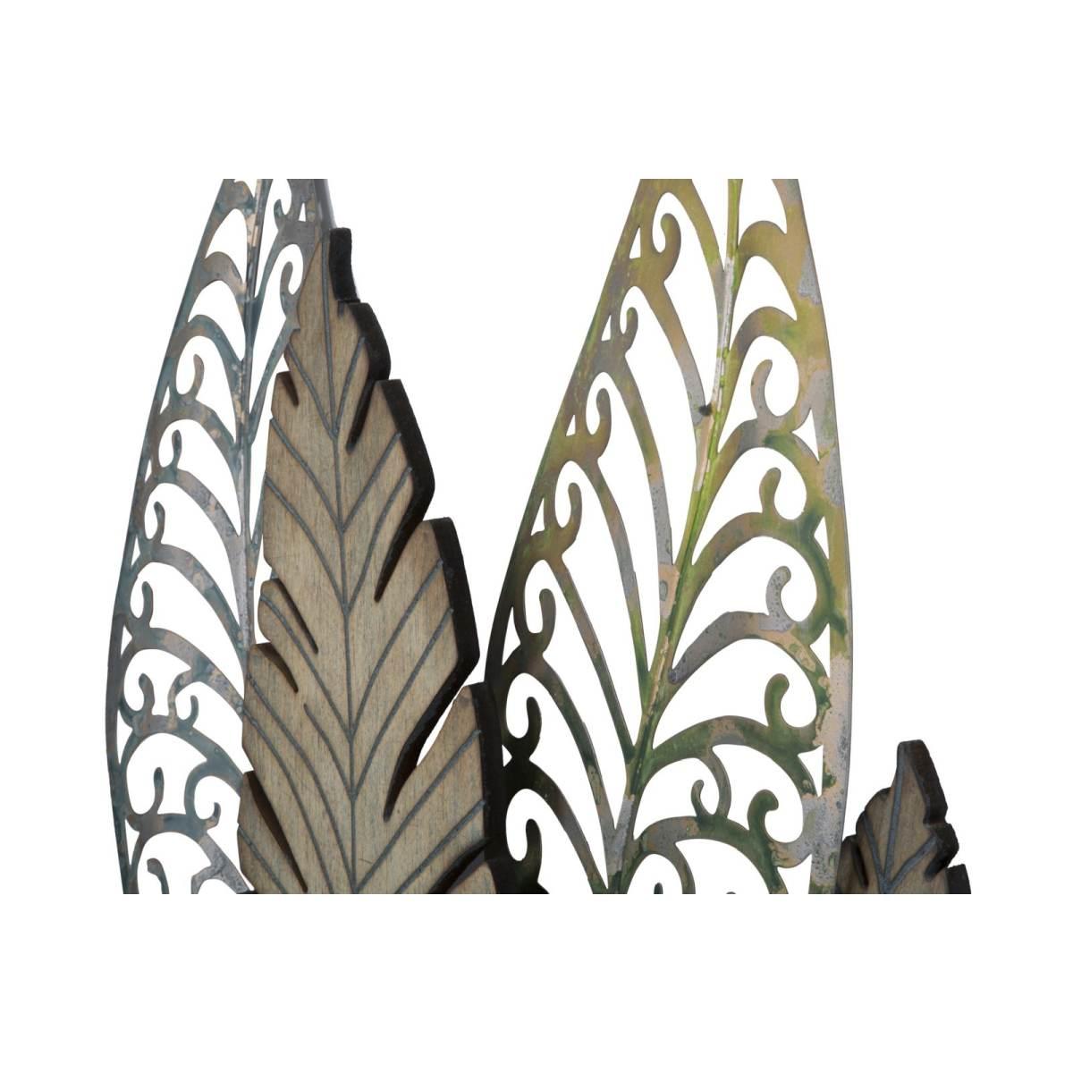 Pannello in ferro e legno foglie -c- cm 75x2,5x87