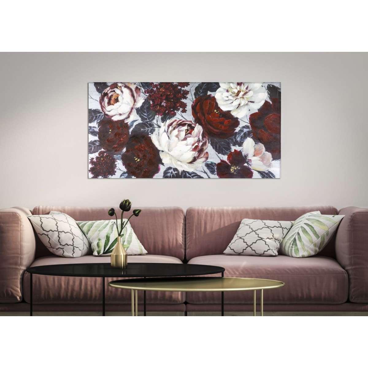 Dipinto su tela white/red flower darkback cm 120x3,7x60