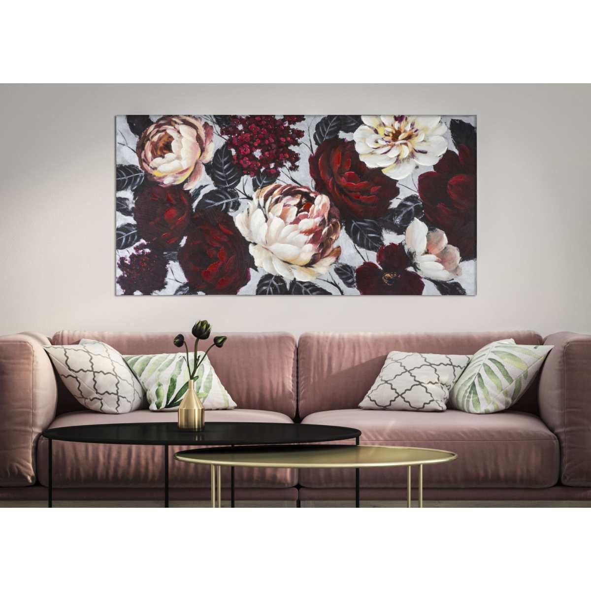 Dipinto su tela white/red flower lightback cm 150x3,8x76