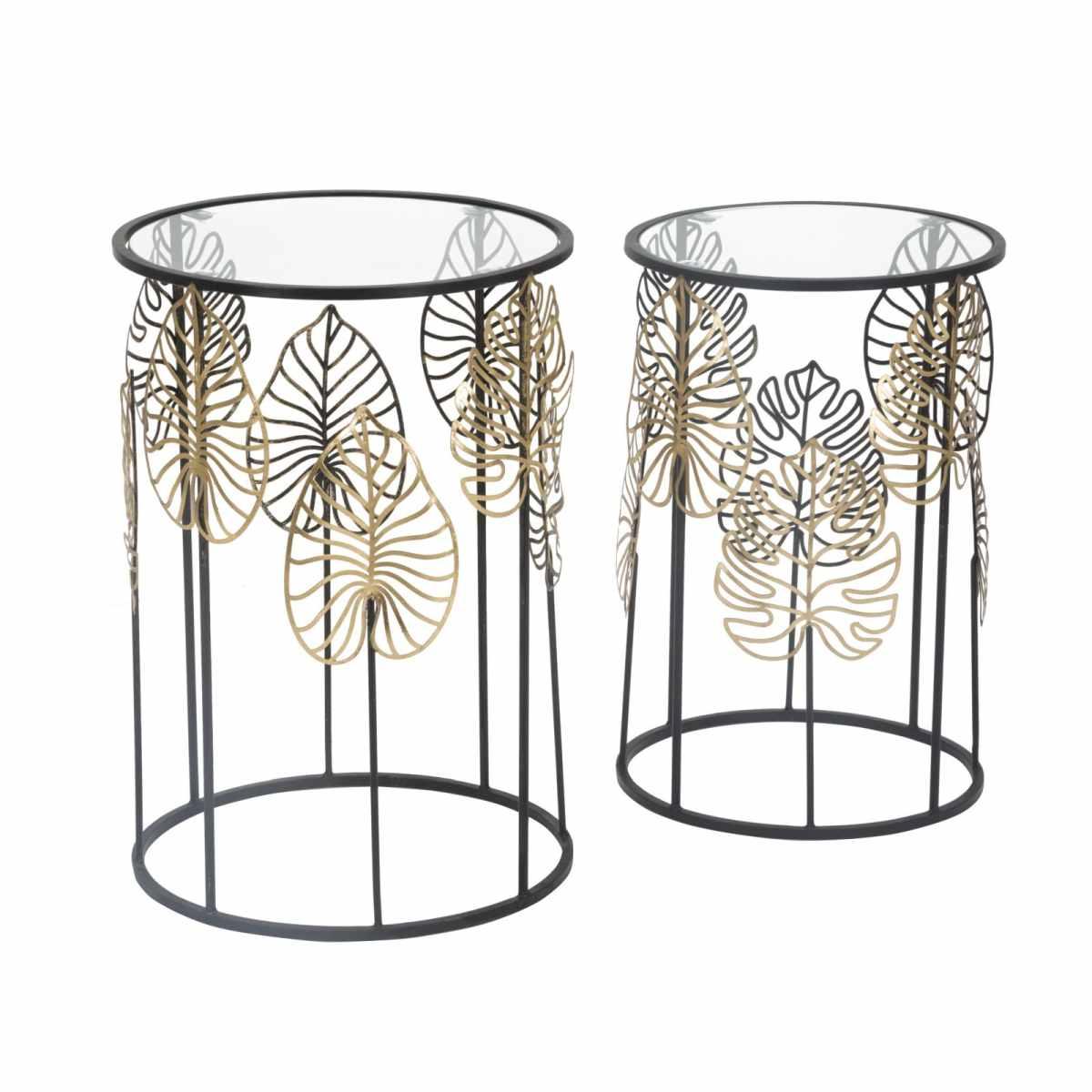 Tavolinetti foglie glam coppia cm Ø 38x55-33x50