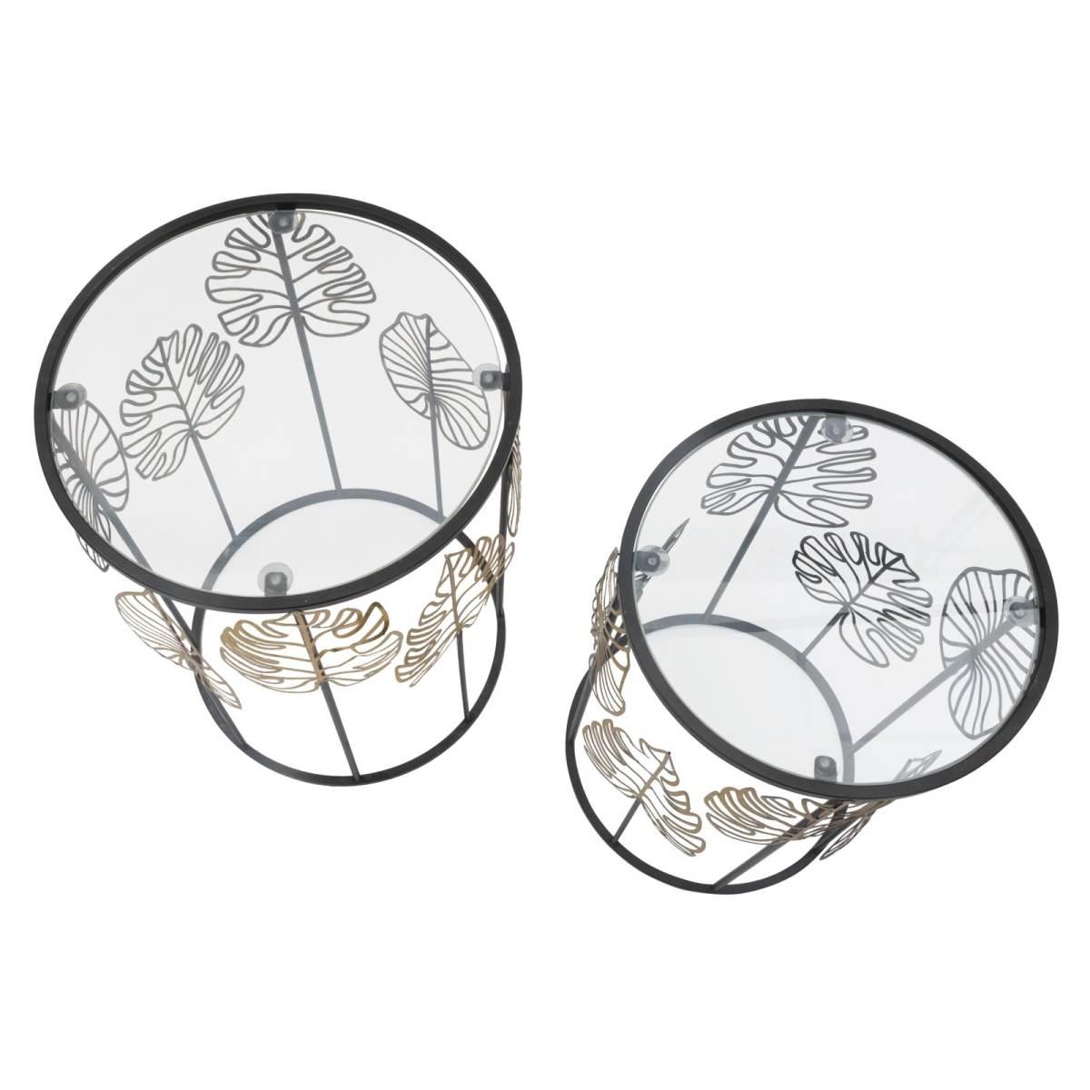 Tavolinetti foglie glam coppia cm Ø 38x55-33x50