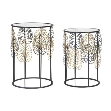 Tavolinetti foglie glam coppia cm Ø 38x55-33x50