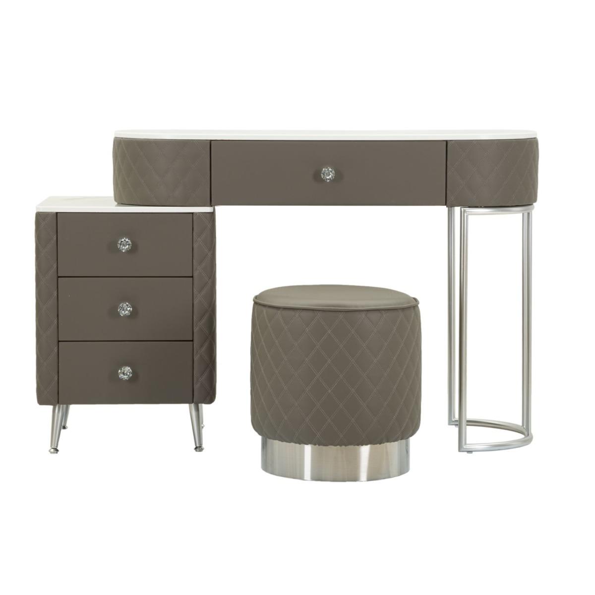 Toeletta sharon grigia c/puff gambe argento cm 120x40x75 (misura puff Ø36x39)
