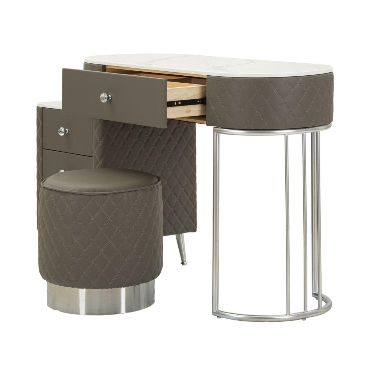 Toeletta sharon grigia c/puff gambe argento cm 120x40x75 (misura puff Ø36x39)