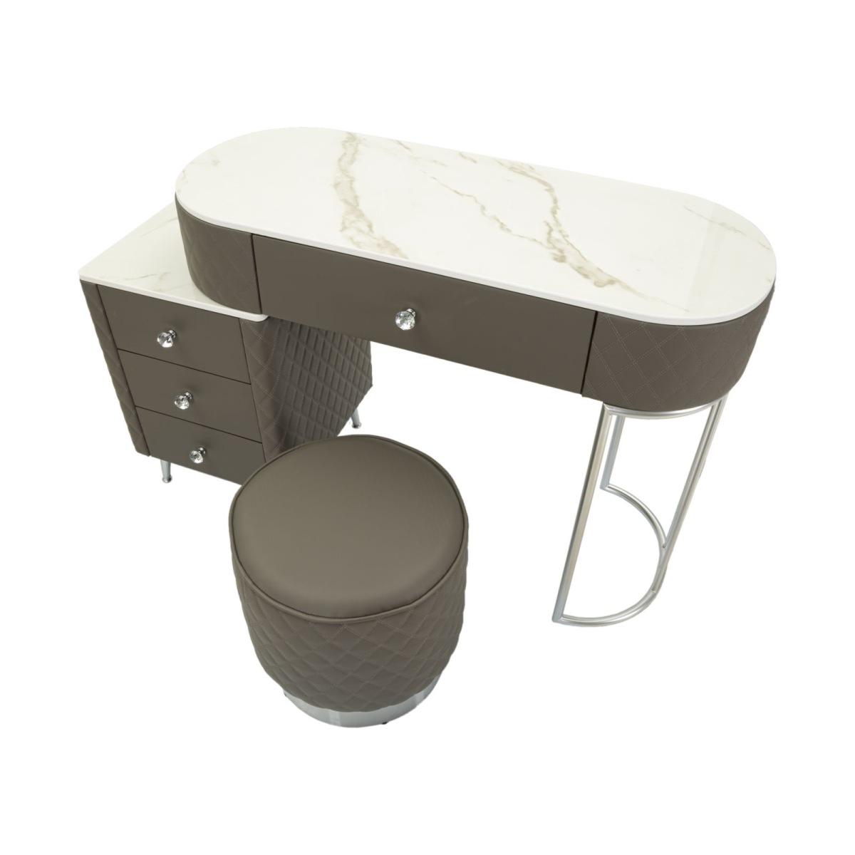 Toeletta sharon grigia c/puff gambe argento cm 120x40x75 (misura puff Ø36x39)