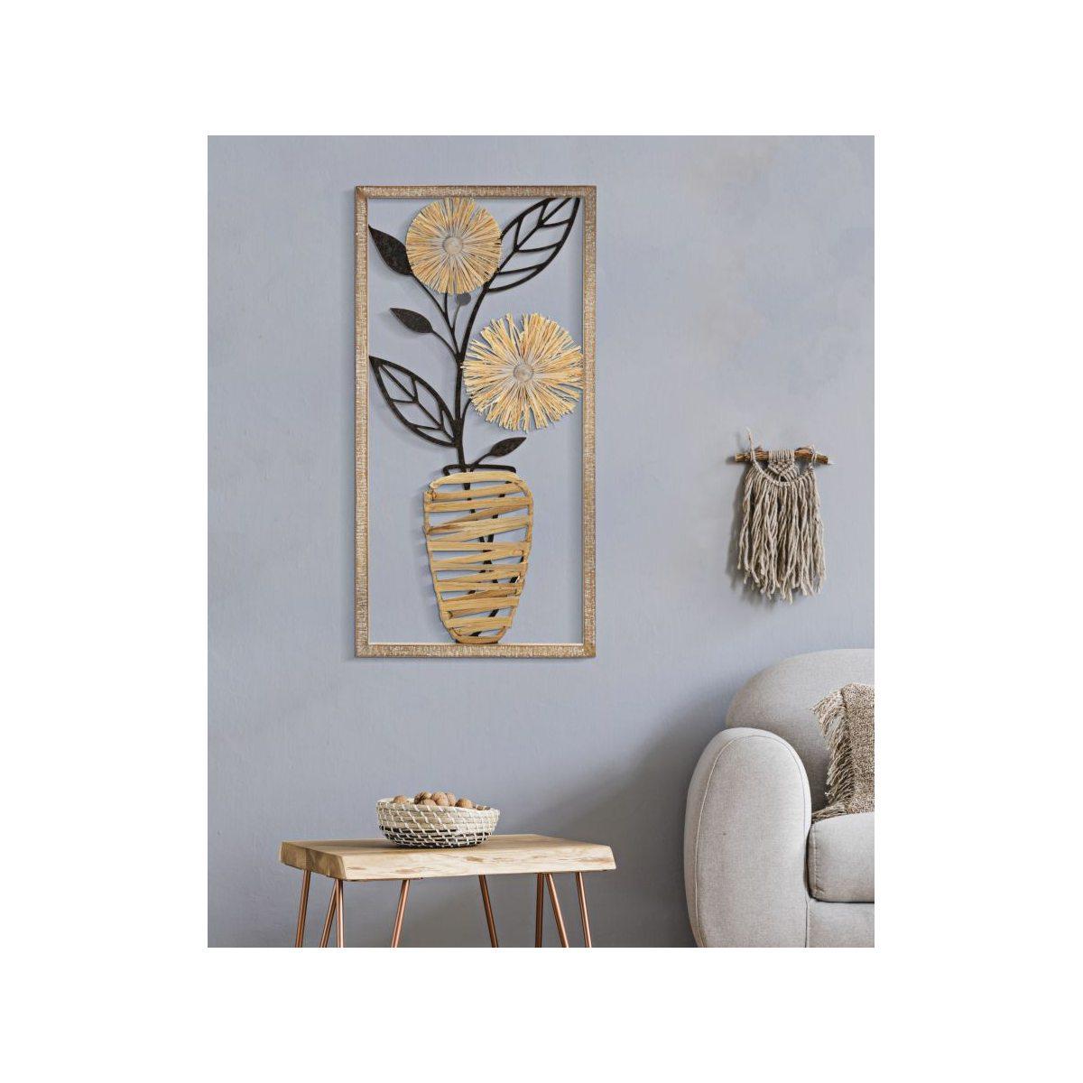 Pannello da muro in ferro e legno vaso cm 40x3,5x80